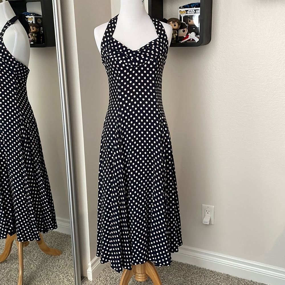 Navy Polka Dotted Vintage 50’s Halter Dress